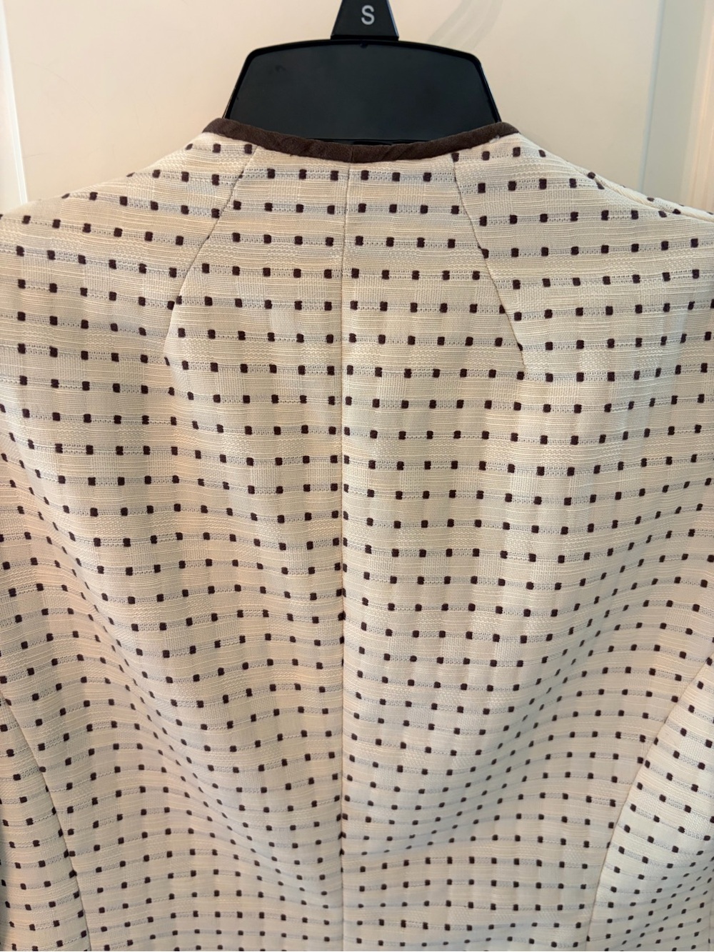 Jones New York Cream Open-Front Textured Dot Blazer with Dark Trim - Picture 12 of 14